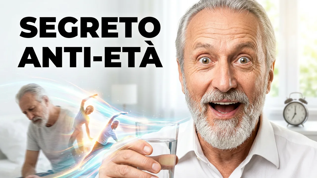 Uomo sorridente over 60 accanto alla scritta Segreto anti-età