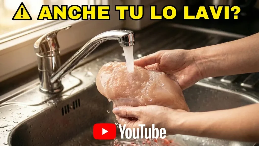 Guarda su YouTube il video sul perche non lavare il pollo crudo